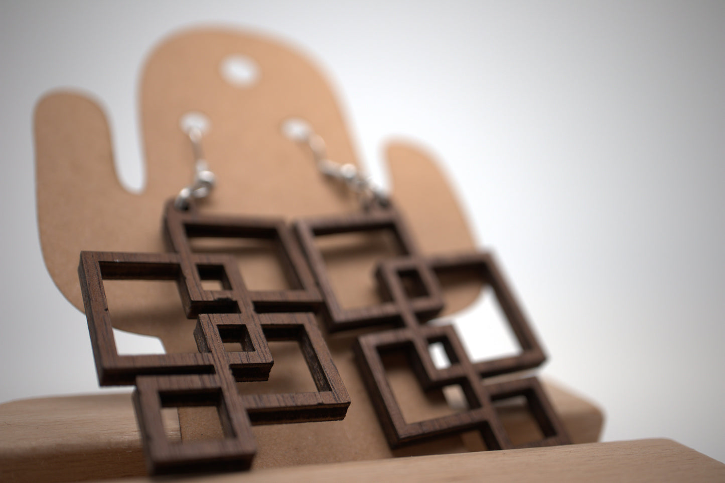 π« Fractal Frame β Walnut Wood Earrings