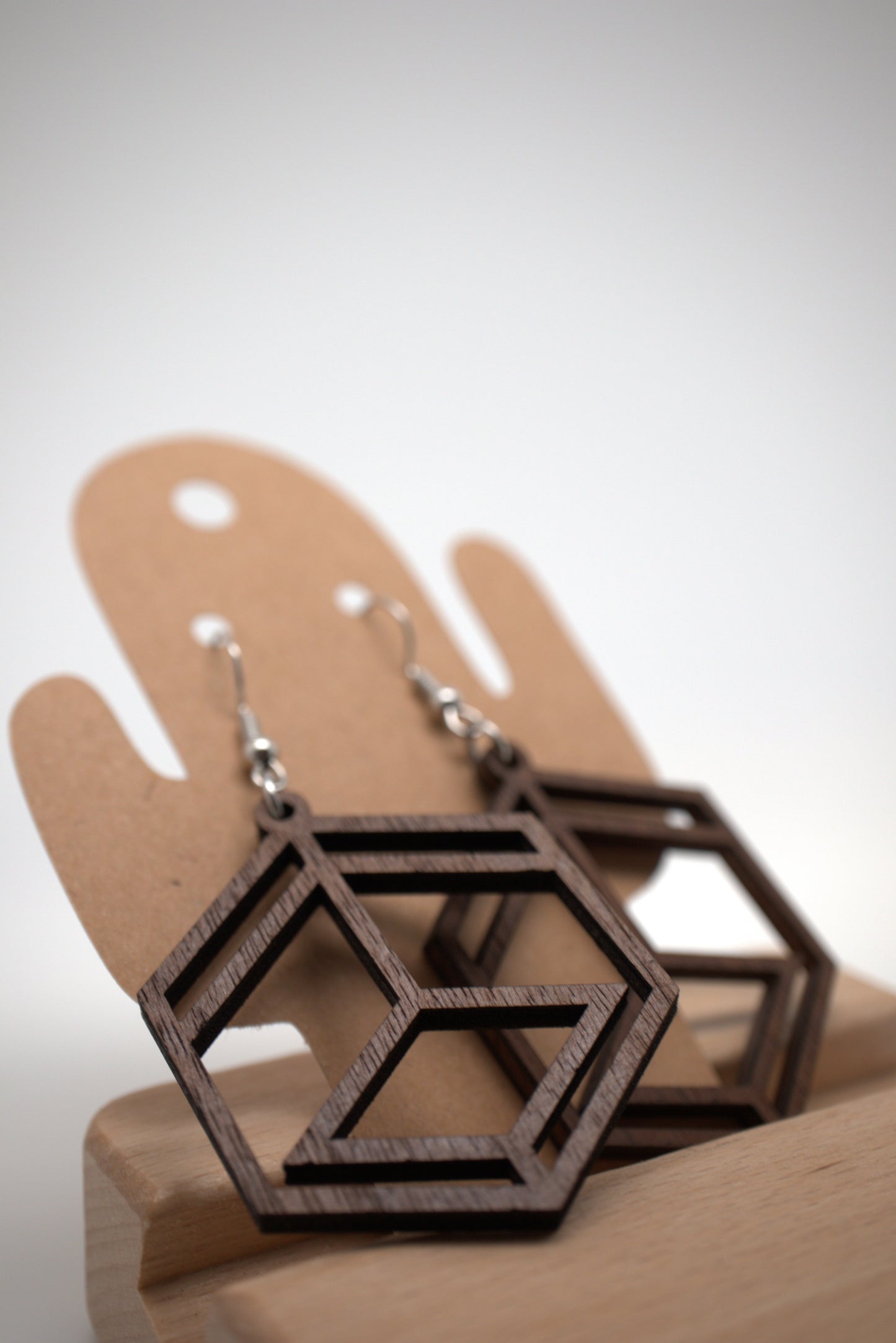 ⬢ Prism – Laser-Cut Wood Earrings