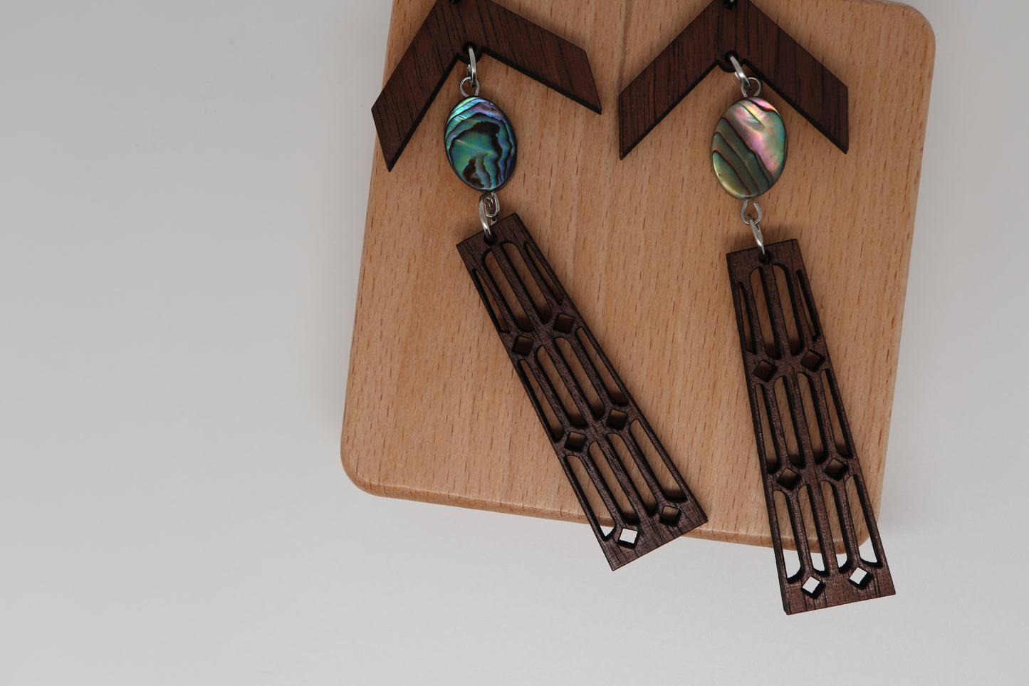 ✨ Walnut & Abalone Modern Totem Earrings ✨