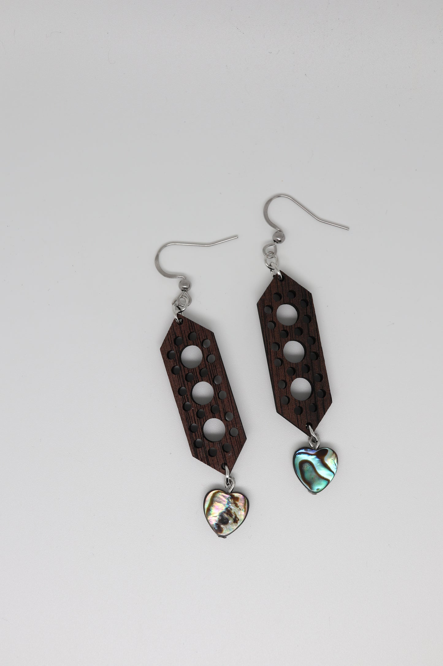 ✨ Walnut Orbit Panel + Abalone Heart Earrings ✨