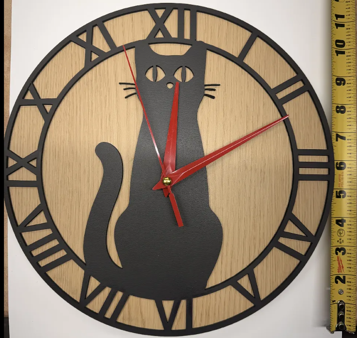 πΎ Midnight Cat Silhouette Clock β Red Hands Edition