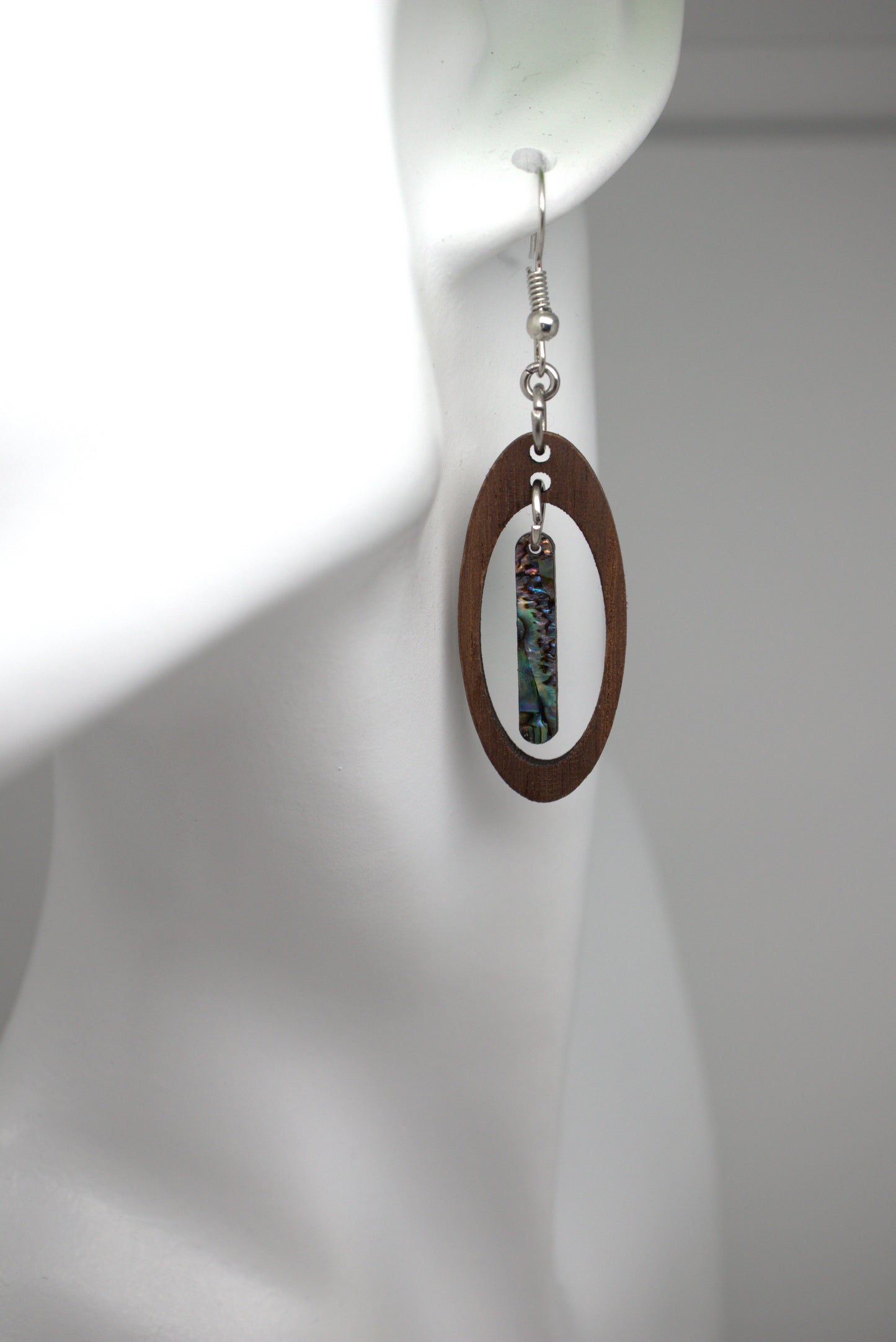 🌊 Driftline – Walnut & Abalone Shell Earrings