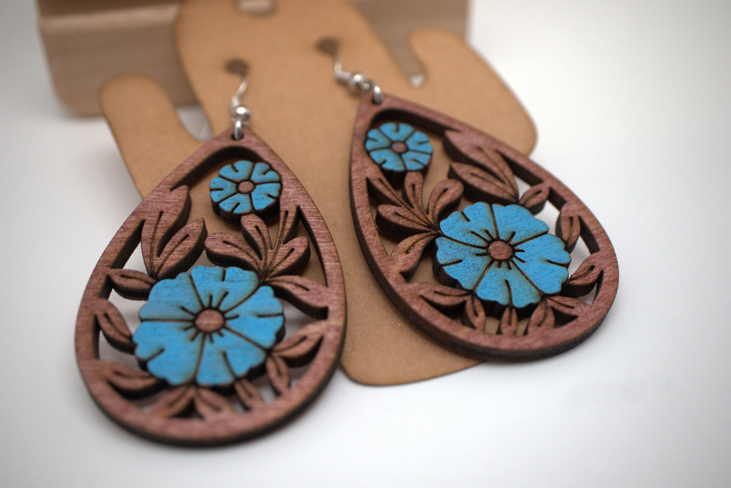 🩵 Sky Bloom – Walnut & Turquoisewood Earrings