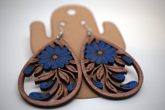 💙 Midnight Bloom – Walnut & Indigowood Earrings