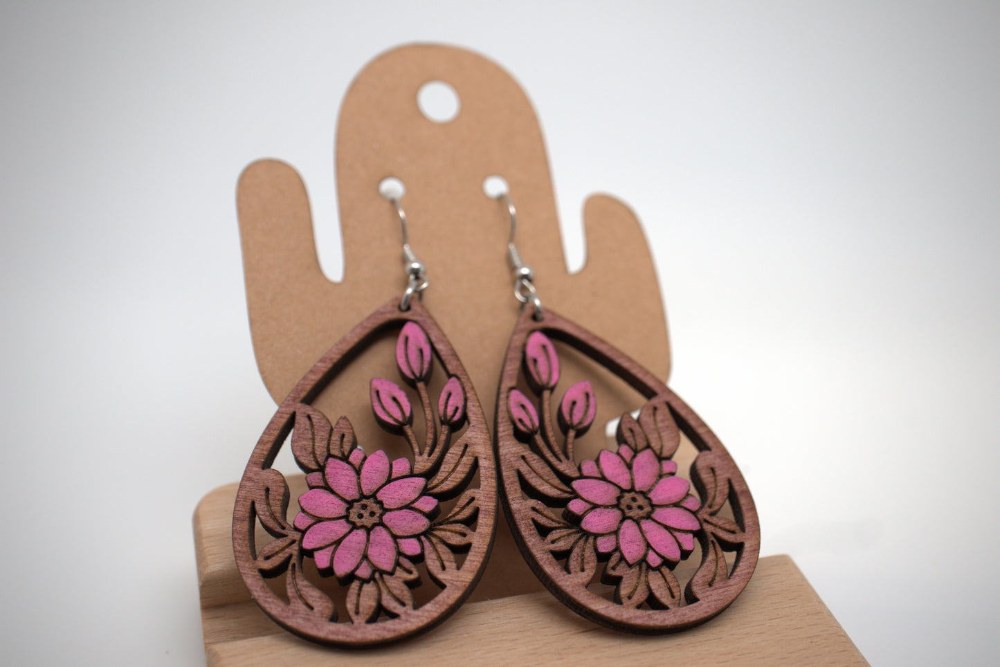 🌸 Wild Rose – Walnut & Petalwood Earrings