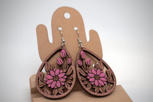 🌸 Wild Rose – Walnut & Petalwood Earrings