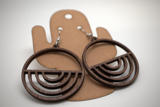 🌗 Solstice Arc – Walnut Wood Earrings