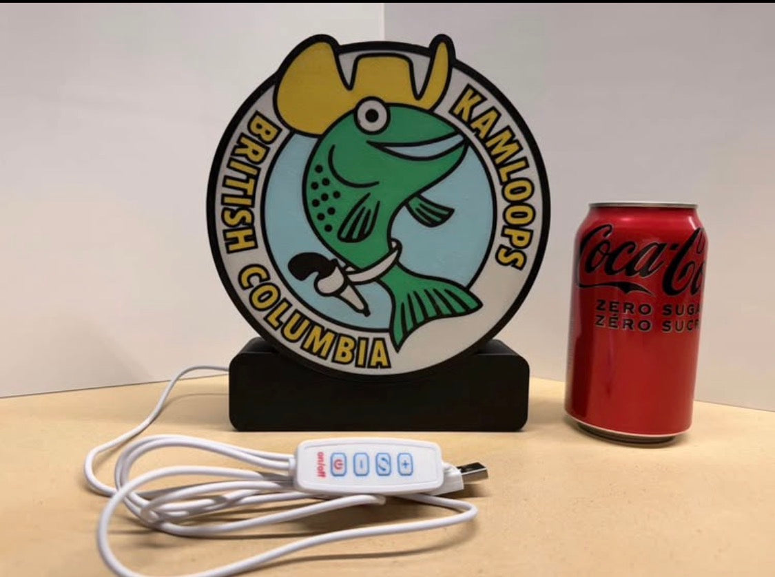 🐟 Kamloops Cowboy Fish Light – Illuminated 3D printed sign 🤠
