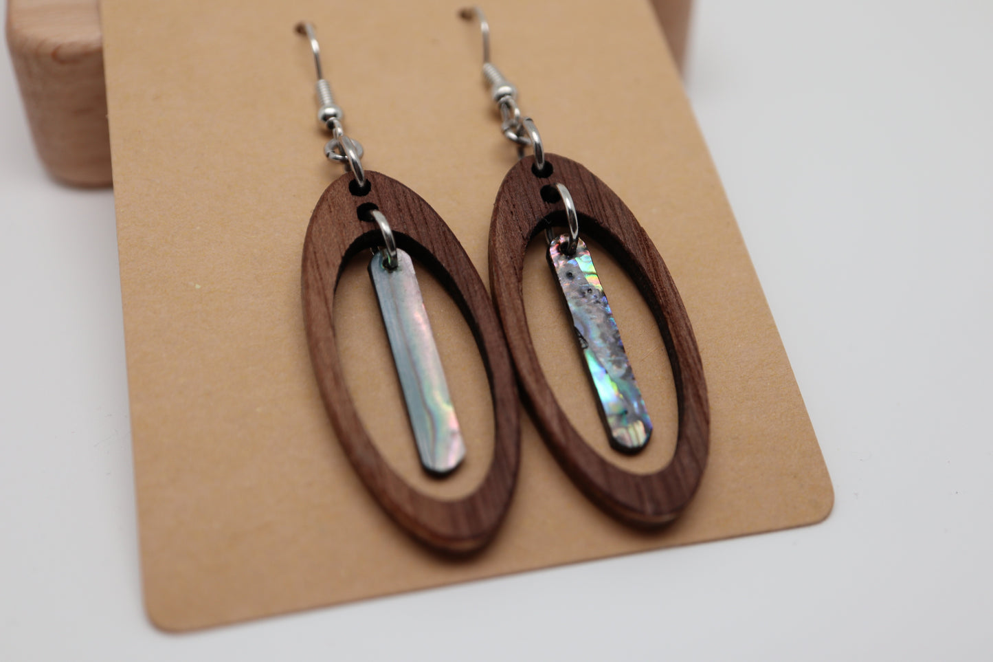 🌊 Driftline – Walnut & Abalone Shell Earrings