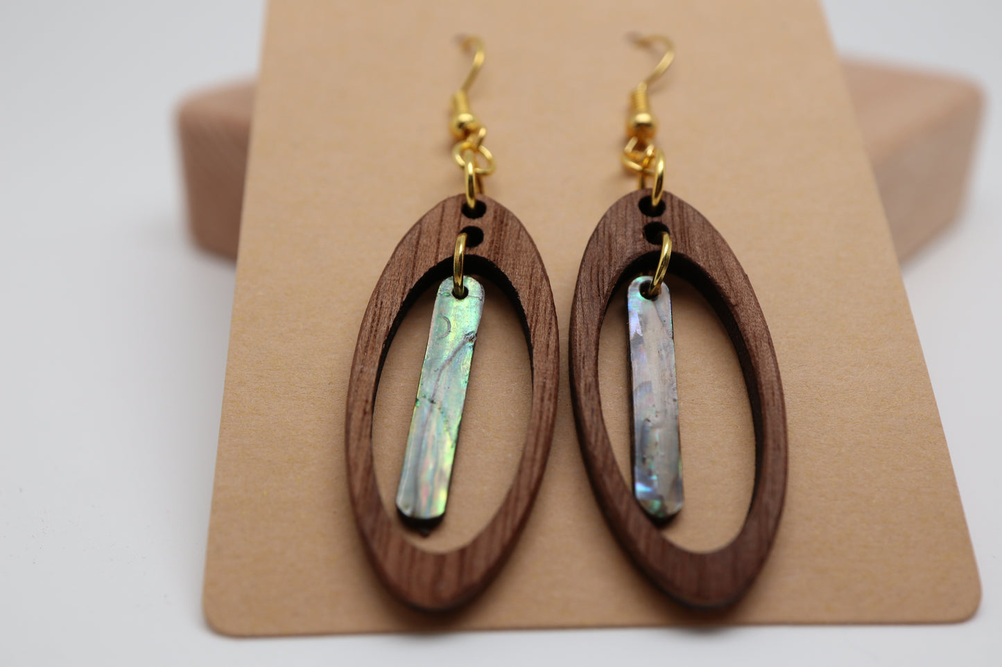 🌊 Driftline – Walnut & Abalone Shell Earrings