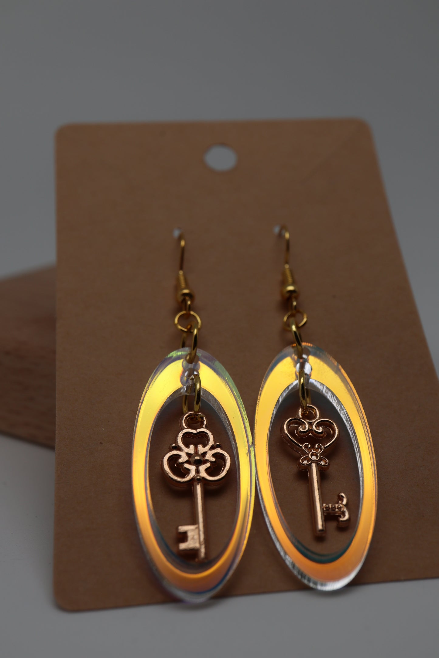 ✨🔑 StimCraft Iridescent Skeleton Key Loop Earrings 🔑✨