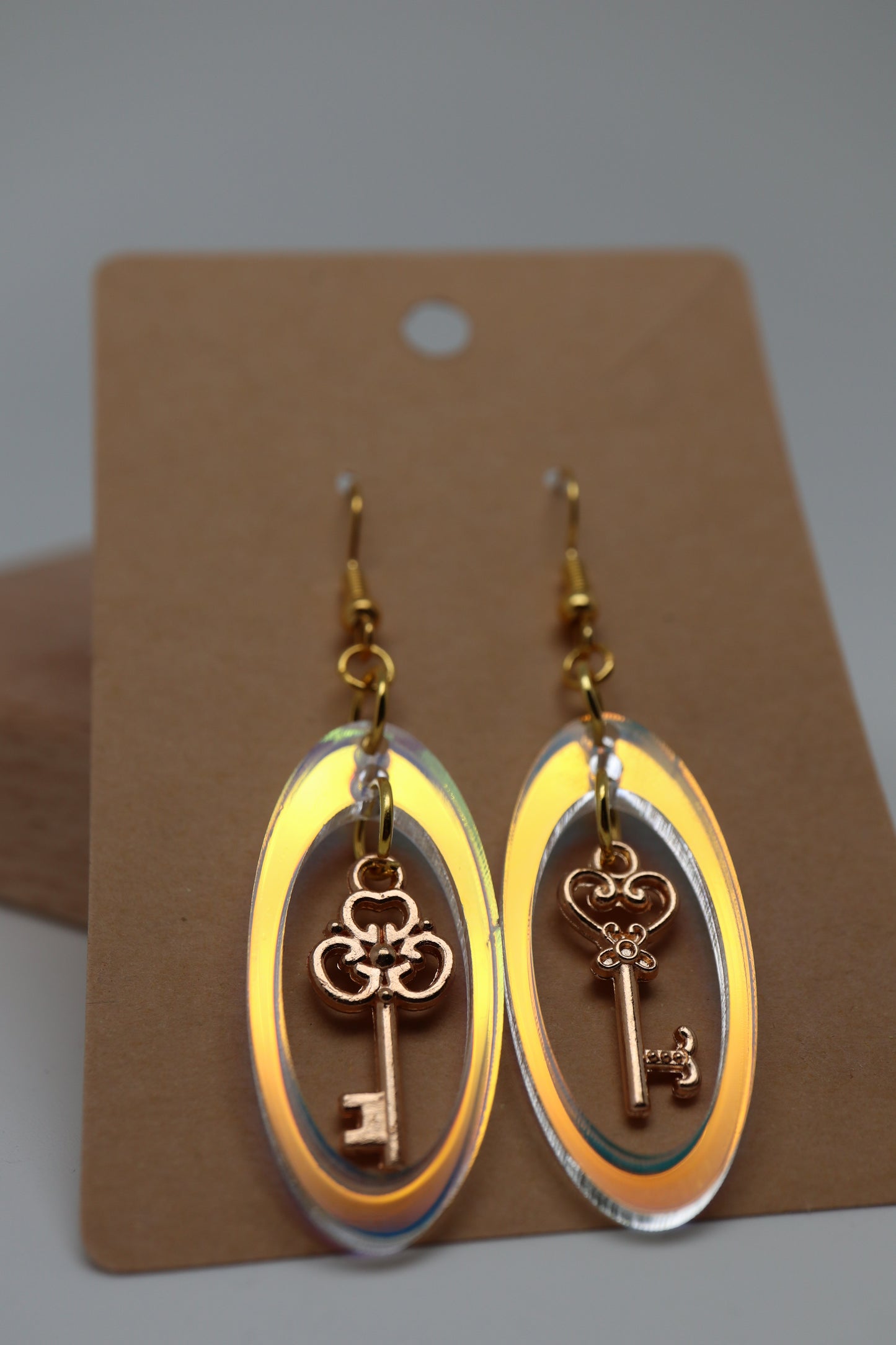 ✨🔑 StimCraft Iridescent Skeleton Key Loop Earrings 🔑✨