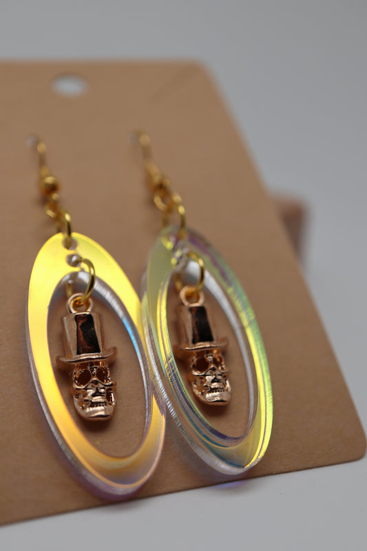 ✨💀🎩 StimCraft Iridescent Gentleman Skull Loop Earrings 🎩💀✨