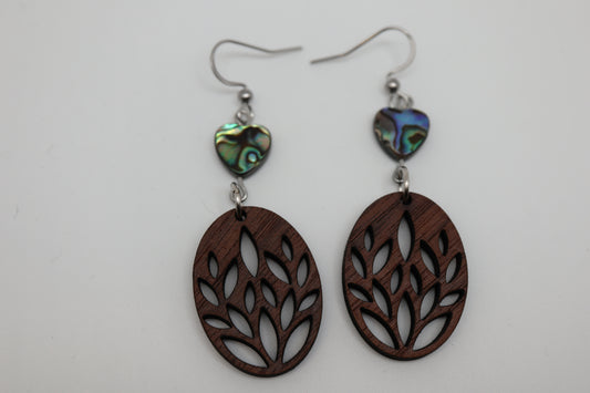Leaf Cutout &amp; Abalone Heart Earrings