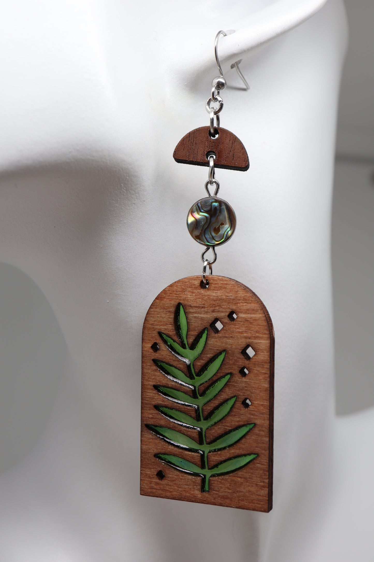 ✨ Walnut Fern Windows + Abalone Gem Dangle Earrings  ✨