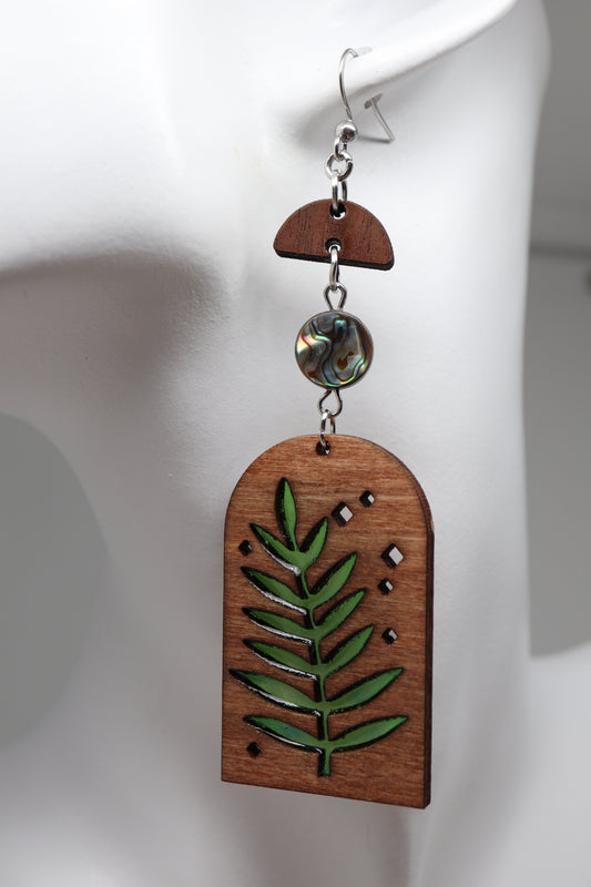 ✨ Walnut Fern Windows + Abalone Gem Dangle Earrings  ✨