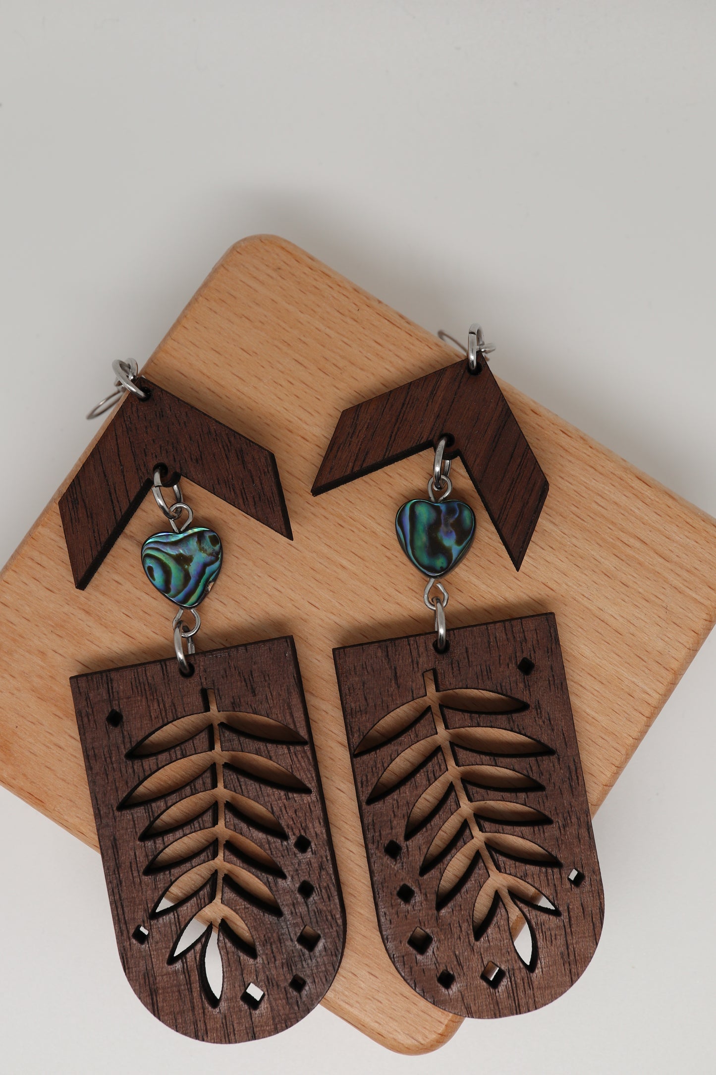 ✨ Walnut Fern Window + Abalone Heart Earrings – Limited Run ✨