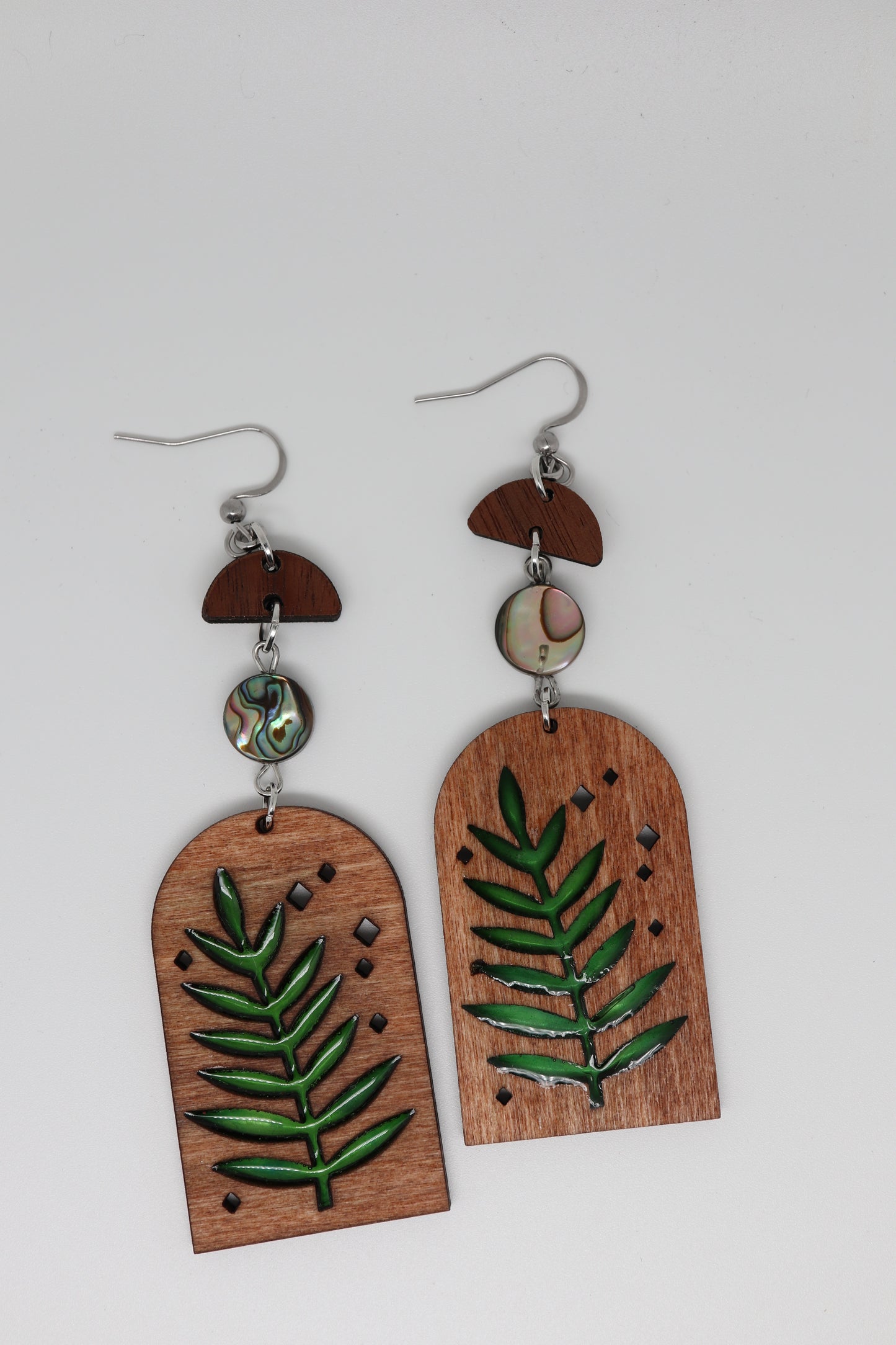 ✨ Walnut Fern Windows + Abalone Gem Dangle Earrings  ✨