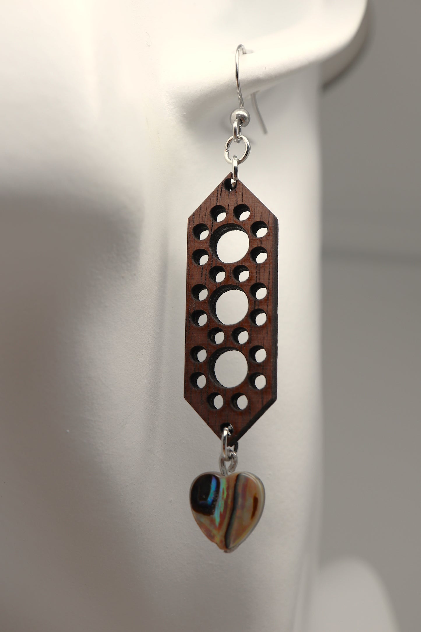✨ Walnut Orbit Panel + Abalone Heart Earrings ✨