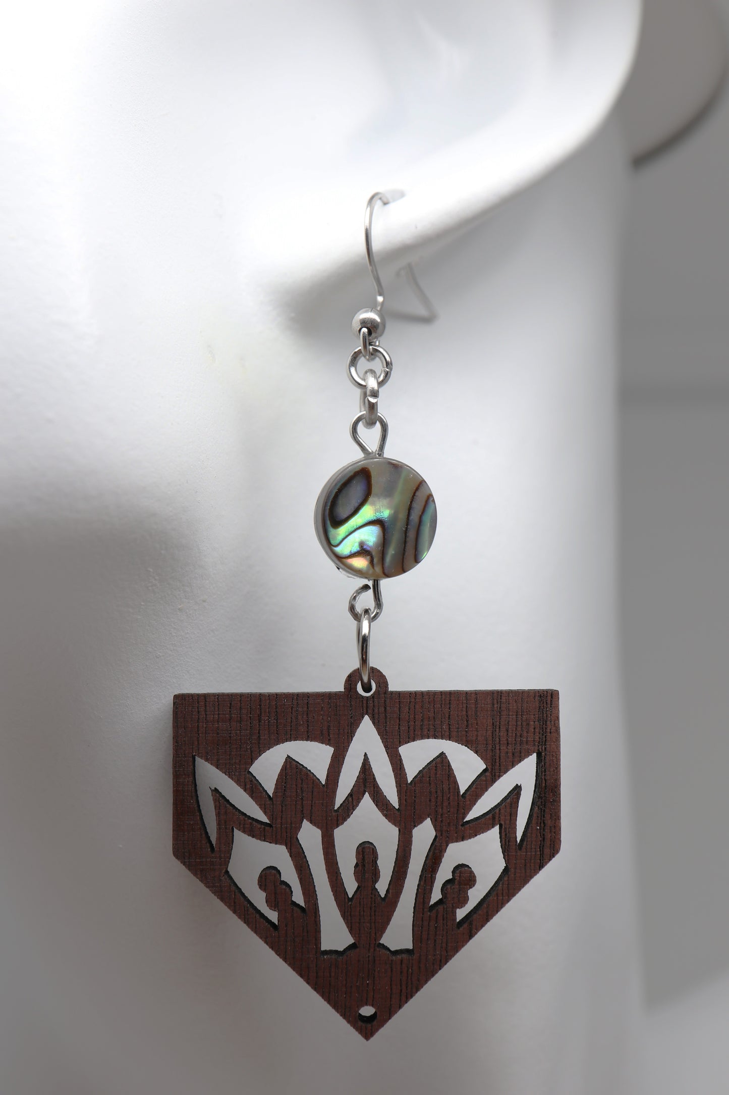 ✨ Walnut Lotus Crest + Abalone Accent Earrings – Limited Run ✨