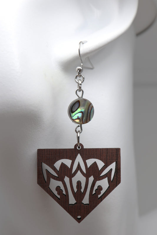 ✨ Walnut Lotus Crest + Abalone Accent Earrings – Limited Run ✨