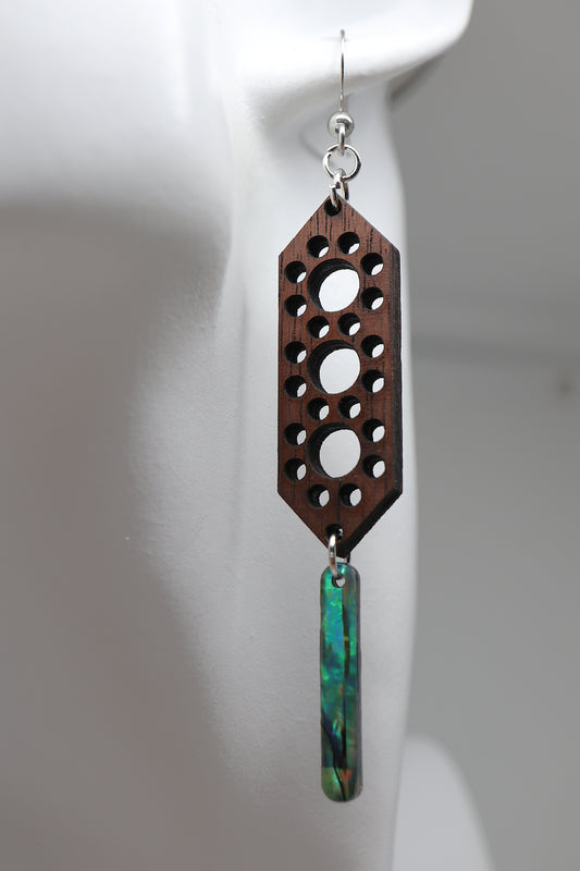 ✨ Walnut Orbit Panel + Abalone Bar Earrings ✨