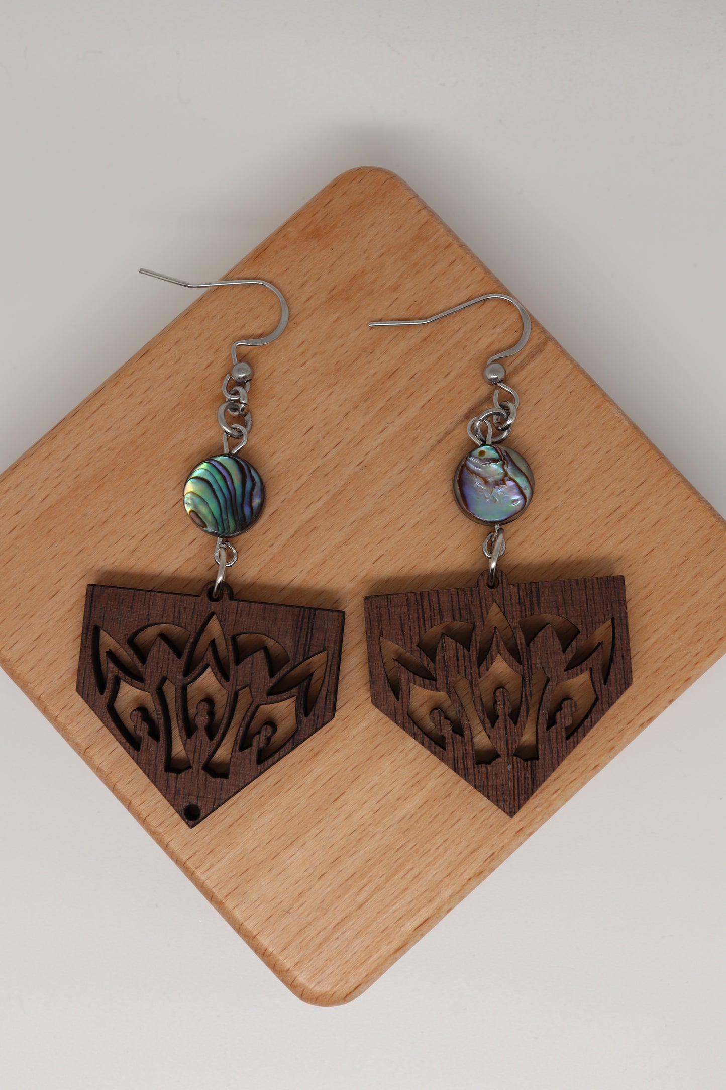 ✨ Walnut Lotus Crest + Abalone Accent Earrings – Limited Run ✨