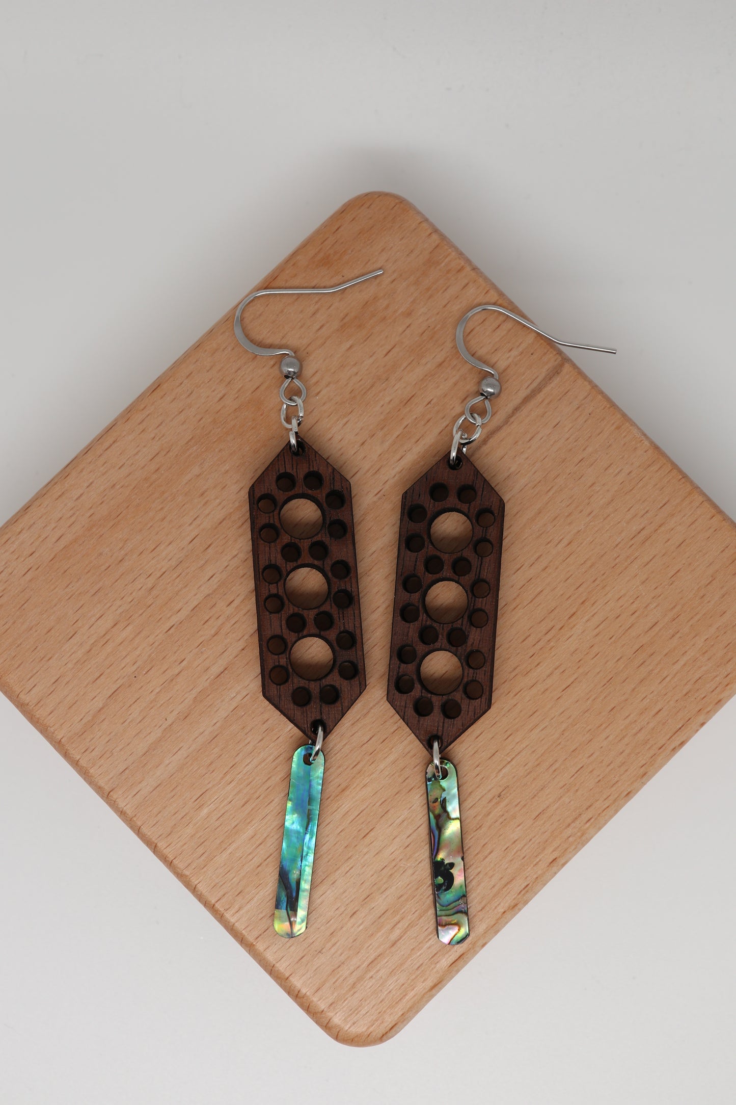 ✨ Walnut Orbit Panel + Abalone Bar Earrings ✨