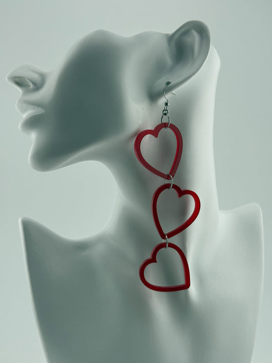 Limited Edition Valentines LARGE Red Heart String Earrings