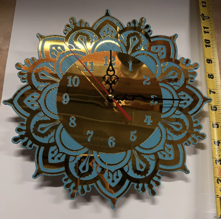 ✨ Gold Chrome Mandala Clock – Turquoise Layer Edition