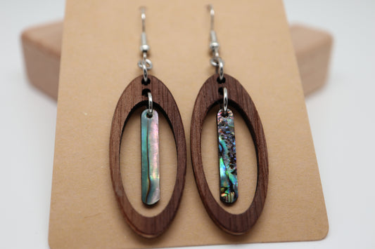 🌊 Driftline – Walnut & Abalone Shell Earrings