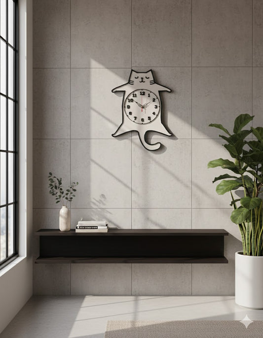🐾 Cozy Cat Silhouette Clock – Linen Edition
