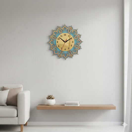 ✨ Gold Chrome Mandala Clock – Turquoise Layer Edition
