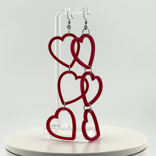 Limited Edition Valentines LARGE Red Heart String Earrings